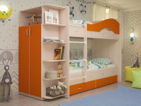 Кровать 2-х ярусная Мая с ящиками и шкафом на латофлексах оранж в Красноуральске - krasnouralsk.magazinmebel.ru | фото - изображение 1