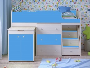 Кровать чердак Малыш 80х180 Дуб молочный, Голубой в Красноуральске - krasnouralsk.magazinmebel.ru | фото