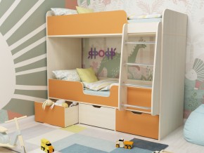Кровать двухъярусная Малыш двойняшка дуб молочный-оранжевый в Красноуральске - krasnouralsk.magazinmebel.ru | фото