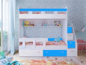 Кровать двухъярусная Юниор 1 винтерберг-белый с голубым в Красноуральске - krasnouralsk.magazinmebel.ru | фото - изображение 1